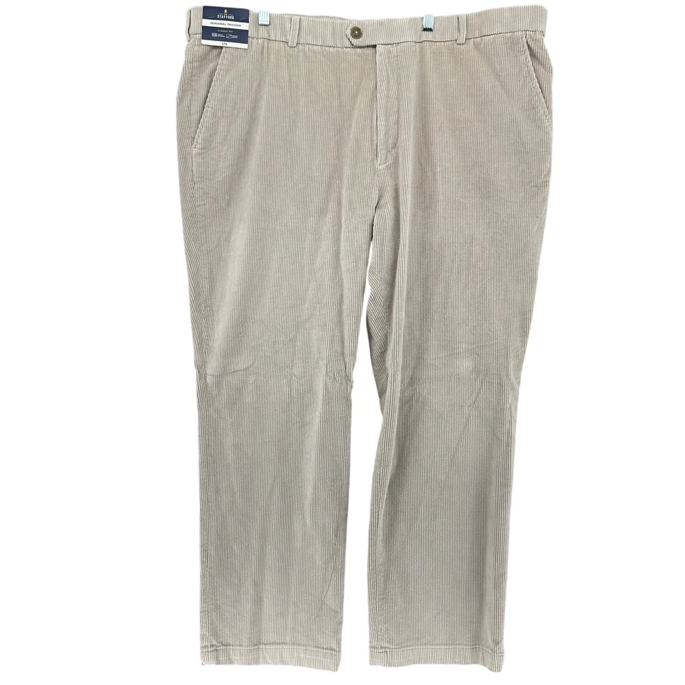 Stafford Seasonal Trouser Corduroy Classic Fit Flat Front Ivory 44x30 NEW Retro - Picture 2 of 6